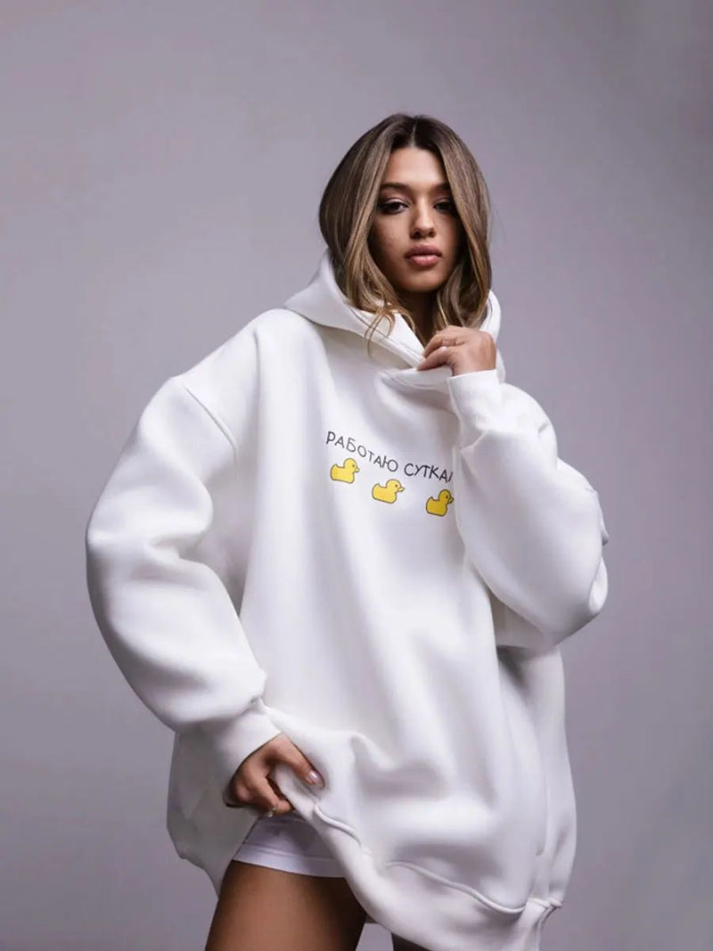 "Zensiva" Quirky Charm - Karikatür Ördek Baskılı Hoodie