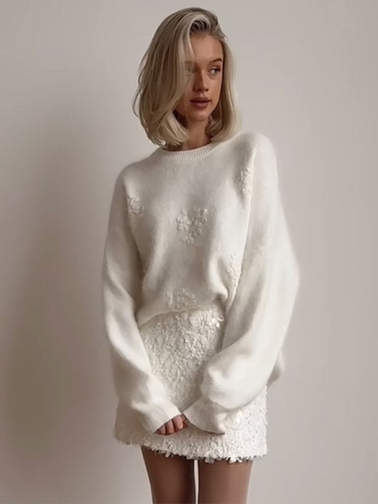 "Zensiva" Elegance Knit - Jakarlı Nakışlı Şık Kazak